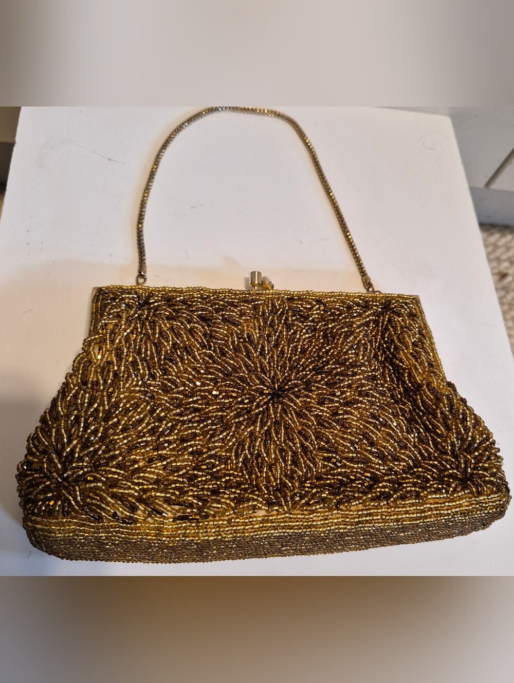 RARE Vintage Mint 1960s Walborg Hong Kong Gold Hand Beaded Evening Bag/Purse